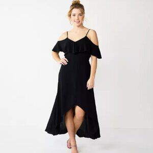 NWT - Rewind High-Low Cold Shoulder Black Midi Dress